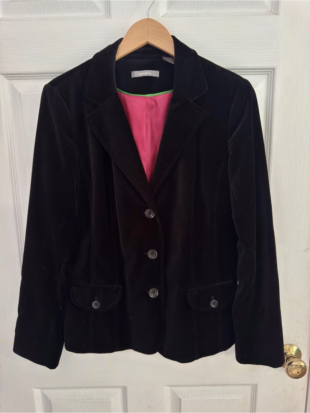 Liz Claiborne black velvet blazer with hot pink interior - 12